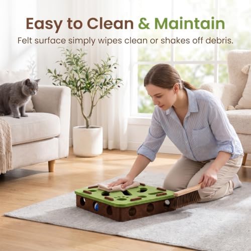 Interactive Cat Puzzle Toy, Mental Stimulation Box with 3 Balls, Indoor Cat Brain Training Game, Green for Kitten Enrichment