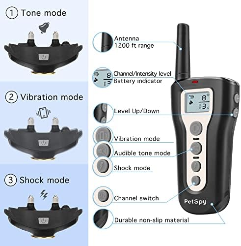 PetSpy P320N Dog Training Shock Collar, 400 Yards, Medium to Large Dogs, with Vibration, Electric Shock and Beep, Waterproof, Remote Trainer