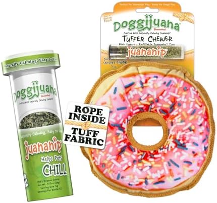 Doggijuana Pink Donut & Juananip Bundle | Squeaky Refillable Plush Toy