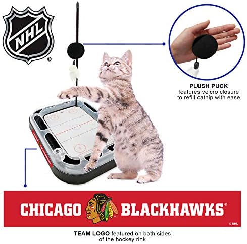 Pets First 5-in-1 NHL Chicago Blackhawks Hockey Field Cat Scratcher Toy with Interactive Cat Ball Bell in Tracks