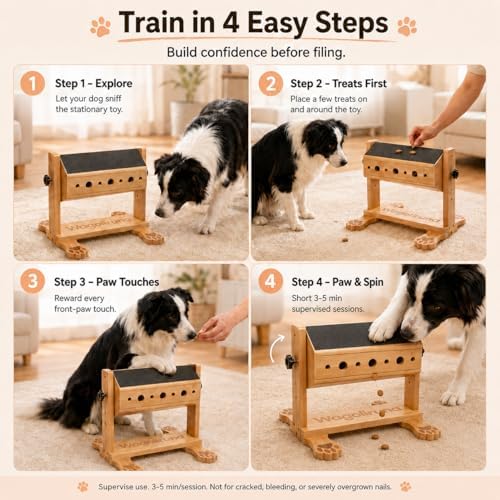 Dog Nail Scratch Board, Dog Nail File Toy with Treat Puzzle, Stress-Free Grinder Alternative, Adjustable Bamboo Nail Filing Board for Anxious Dogs, Small to Large Breeds (80/180 Grit)