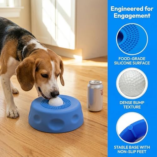 Slow Feeder Dog Bowls for Liquid Treat, Silicone Pet Lick Roll Ball Bowl with Anti-Slip Base Tongue Cleaning Interactive Lick Toy for Large Medium Small Breeds Dietary Supplement