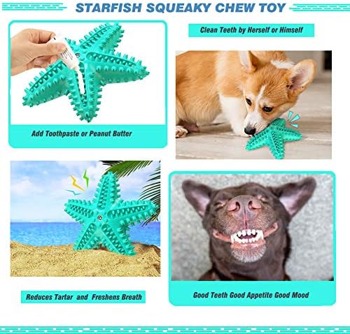 Squeaky Chew Toy - Starfish Water Floating Toy for Dogs, Natural Tooth Brush Teeth Cleaning for Small Medium Dogs - Blue