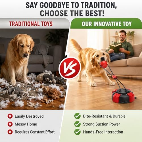 Dog Toys Upgraded Suction Cup Tug Dog Ball, Chew & Puppy TeethingToy Ball, Indoor & Outdoor Interactive Chew Toy for Aggressive Chewers