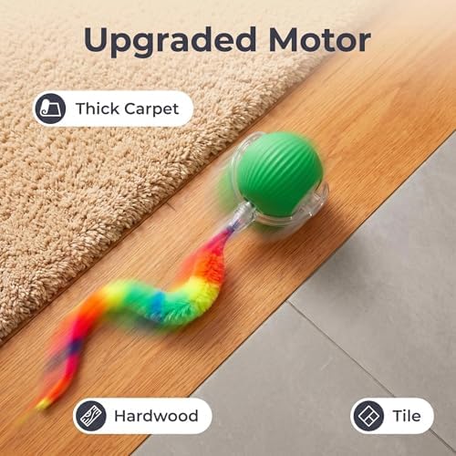 Interactive Rolling Cat Ball Toy, Rechargeable Automatic Moving Pet Toy with Smart Obstacle Avoidance & 3 Play Modes, Self Activated Chase Toy for Indoor Cats, Kittens & Small Dogs （Green