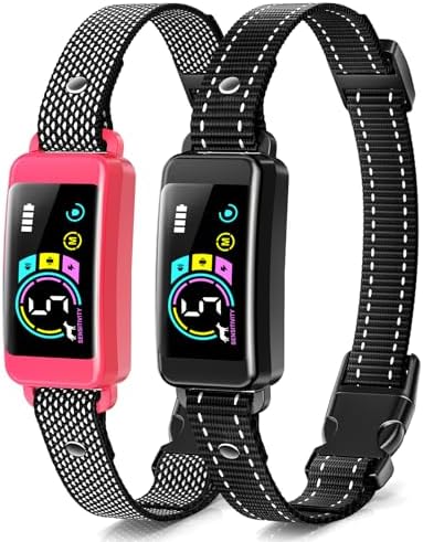 Bark Collar, 2 Pack Smart Dog Bark Collar for Large Medium Small Dogs, Anti Barking Device for Dogs Training Collar with Beep Vibration Harmless Shock, 5 Adjustable Sensitivity (Pink)