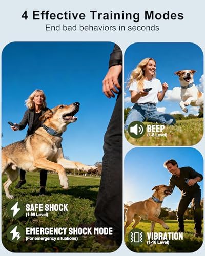 Dog Shock Collar - 4500FT Dog Training Collar with Remote | IPX8 Waterproof Electric Dog Collar with 4 Training Modes, Security Lock, Rechargeable eCollar for 10-120lbs Dog(Bright Blue)