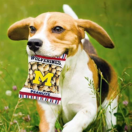 Pets First NCAA Michigan Wolverines Crinkle FINE Plush Dog & CAT Squeak Toy - Cutest Stadium Peanuts Snack Plush Toy for Dogs & Cats with Inner Squeaker & Beautiful Baseball Team Name/Logo