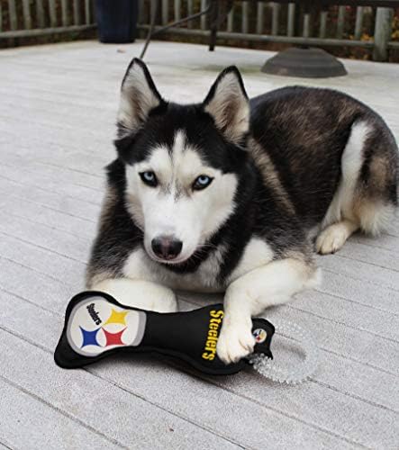Pets First NFL Pittsburgh Steelers Dental Dog TUG Toy with Squeaker. Tough PET Toy for Healthy Fun, Teething & Cleaning Pet's Teeth & Gum., Team Color, one Size (PIT-3310)