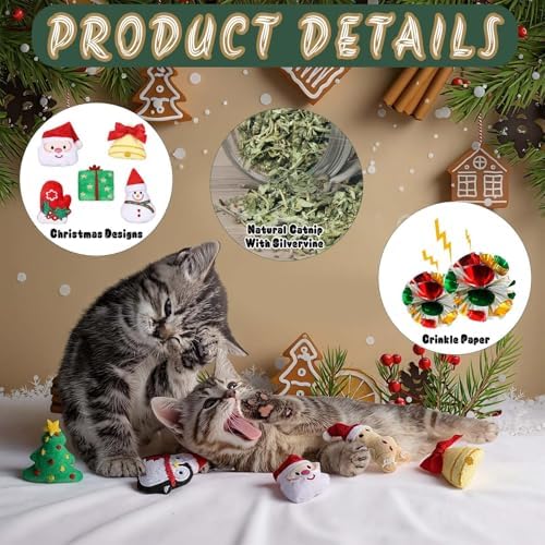 Soulchen 12 Pcs Christmas Catnip Toys with Crinkle Sound