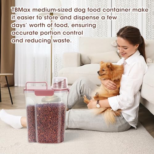 TBMax Portable Dog Food Storage Container 5 to 7 Lbs, Airtight Cat Food Container with Large Spout & Cup, Pet Food Storage Dispenser for Small Animal Kibble Storage, Dog Treat Bird Seed Container
