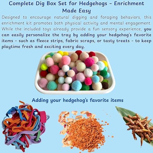 Hedgehog Dig Box Enrichment Cage Accessories, Funny Dig Box Toys with Ball Toy and Laundry Bag, Bell Toy for Hedgehogs Hamster Ferret Kitten Cat, Hedgehog Accessories (Laundry Bags, 120 Ball)