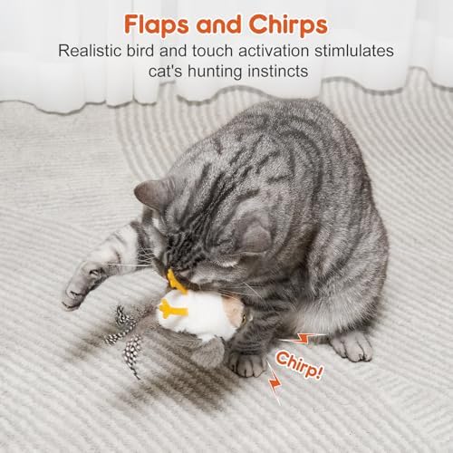 Cat Toys Flapping Bird (No Flying), Lifelike Chirp Tweet, Rechargeable Touch Activated Kitten Toy Interactive Cat Exercise Toys for Indoor Cats Kicker Catnip Toys