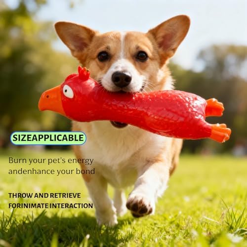 6.7" Squeaky Latex Dog Toy gripping, Cute Little Chicken Rubber Toy for Chewing and Grinding Teeth Interactive Play for Small Medium Dogs -(1Pcs Red)