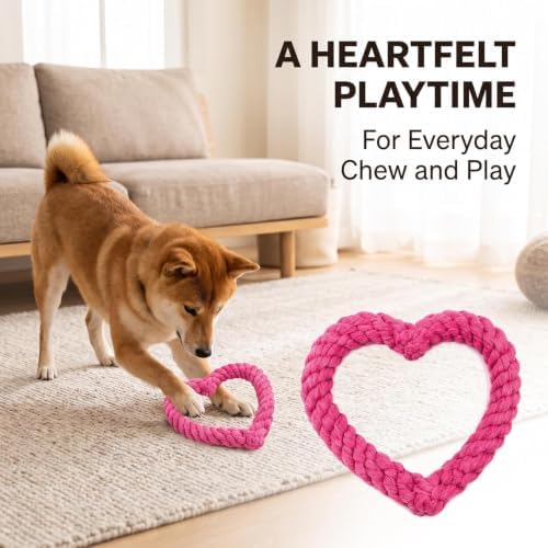 Pink Cute Dog/Cat Chew Toys, Dog Toys for Chewers, Heavy Duty Dental Dog Rope Toy for Dogs, Creative Love Heart Shaped Interactive Rope Dog Toys, Cotton Puppy Teething Chew Tug Toy Dark Pet Supplies