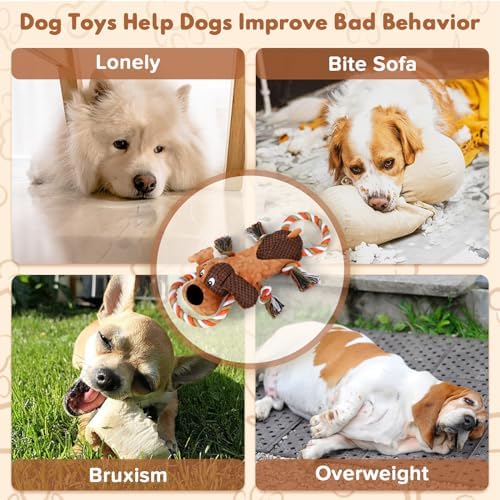 Dog Squeaky Toys for Puppies & Small Dogs - Bubble Plush Cuddle Buddy with Sliding Rope for Teething & Anxiety Relief, Interactive Tug Toy for Gentle Chewers (Chihuahua, Yorkie, Corgi, Poodle)