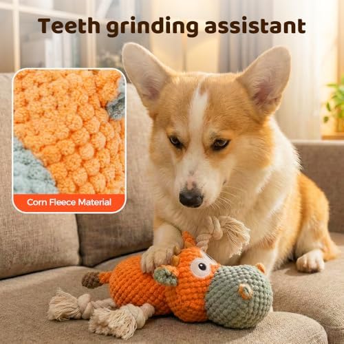 Squeaky Plush Duck Dog Toy for Aggressive Chewers with Built-in Sound (Pink Cow)