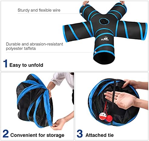 Pawaboo Cat Tunnel Tube 5 Way Tunnels, Blue, 25x53cm