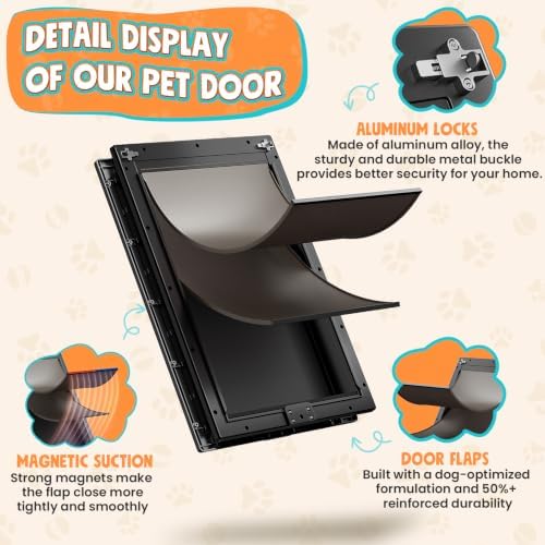 XL Plastic Dog Door for Door, Pets Up to 220 lb | Upgraded Aluminum Locks & Metal Screws, 2 Magnetic Flaps, Closing Panel, Easy Install for Interior & Exterior Doors