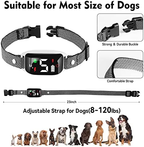 Anti Barking Training Collar - Beep Vibration Shock, Rechargeable, 5 Adjustable Sensitivity, Smart Bark Collar for Large, Medium, Small Dogs
