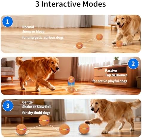 Interactive Automatic Dog Ball, Self-Moving Rolling Toy for Dogs, Chew Resistant E-TPU Material, IPX7 Waterproof, USB-C Rechargeable, Smart Vibration Sensor, Indoor & Outdoor (Orange)