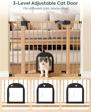 Babelio Baby Gate with Adjustable Cat Door, CatPrivilege III, 29-43"