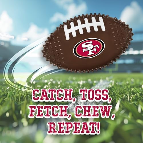 NFL San Francisco 49ers Mega-chew Hard Nylon Bacon-flavored Dog Bone Football Chew Toy. Indestructible Interactive Toy Tough Dog Chew for Aggressive Chewers