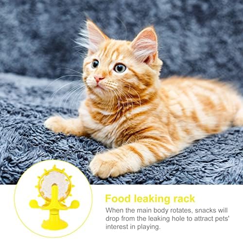 DOITOOL Windmill Cat Toy Cat Treat Dispenser Toy Interactive Cat Toy Slow Feeder Dog Food Dispenser Pet Treat Feeder 360 Degree Rotating Windmill Toys with Suction Cup, Yellow