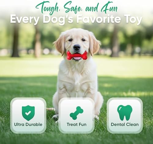 Natural Rubber Dog Toys for Small Dogs & Puppies - Durable Dental Dog Bone Toy for Indoor & Outdoor Play - Interactive Tough Teething Toy for Boredom Relief - For 25 lbs Small Dogs (Red)