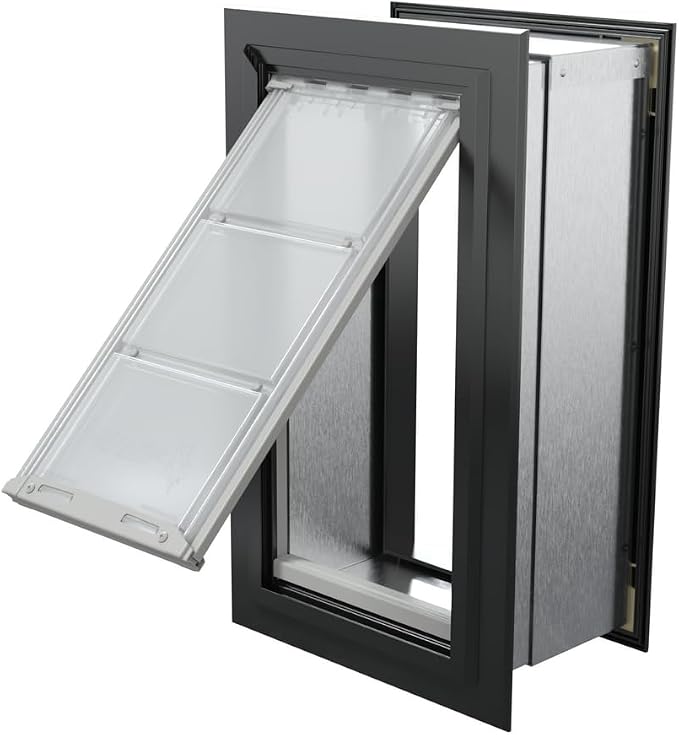 Endura Flap Single Flap Pet Door for Thick Walls | Deep Wall Design up to 13" Thick | Insulating Dual-Layer Flap & Durable Aluminum Frame | Includes Locking Cover | Black, Medium, Single Flap