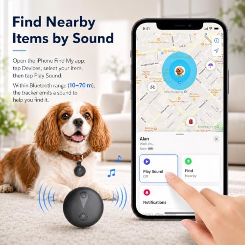 Pet GPS Tracker for Dogs,Mini Collar Location Trackers for Cats(Compatible with iOS Locate),No Monthly Fee Subscription,IP68 Waterproof Real-Time Global Location Tracking Anti-Lost Device-Black