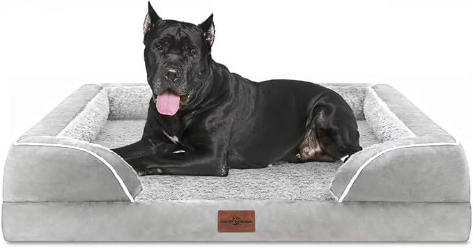 Comfort Expression Waterproof Orthopedic Dog Beds for Extra Large Dog | Supportive Egg Crate Foam Big Dog Bed with Removable Bolster, Dog Couch with Washable Cover & Non-Slip Bottom, 53x42Inch