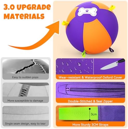 3.0 Upgraded Herding Ball for Dogs - 25" Heavy-Duty Interactive Dog Toy,Reinforced Oxford Cover & Loops,Thick PVC Bladder,Fast Pump,Outdoor Herding Toy for Border Collie,Australian Shepherd