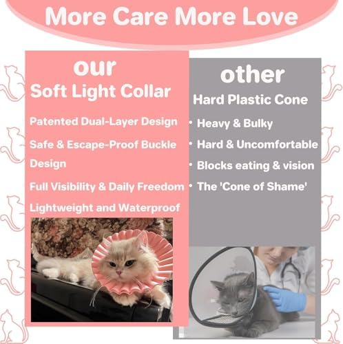 2 Pieces Soft Cat Cone Collar– Adjustable Lightweight Recovery E-Collar to Stop Licking, Scratching & Biting After Surgery, Comfortable Wound Healing Cone Alternative (Pink, M)