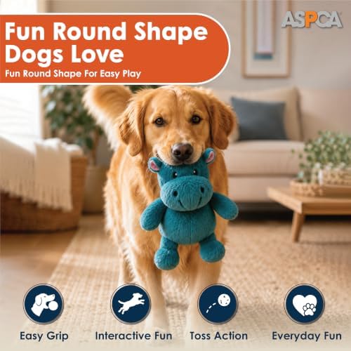 ASPCA Plush Squeaky Dog Toy for Small, Medium & Large Dogs – Soft Round Plush Pet Toy with Full Body Squeaker, Lightweight Fetch Toy for Indoor Play, Cuddling & Enrichment, Hippo