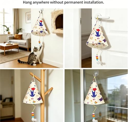 Interactive Hanging Cat Toy with Hidden Feather Teaser, Random Height Adjustment, Fast 0.5H Type-C Rechargeable Interactive Cat Toy, Door Hanging Enrichment Toy for Indoor Cats