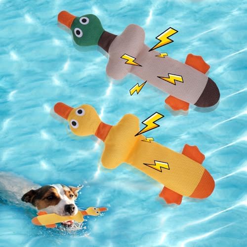 Mihachi Floating Dog Water Pool Toys 2 Pack for Swimming Pool, Interactive Crinkle Pet Puppy Chew Toys for Play and Training, Funny Duck Toy for Small Medium Large Breed, Wild & Yellow Duck