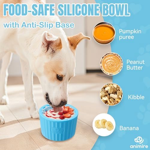 Dog Lick Bowl, Anxiety Relief Dog Licking Mat Freezer Treat Dispenser, Non-Slip Anti-Choking Silicone Slow Feeder Lick Bowl for Small Medium & Large Breed Dogs, BPA Free(Light Blue,M-L)