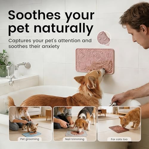 OHMO Lick Mat for Dogs&Cats, Space Pattern, 6×10", 2pcs, Sage Green&Coral