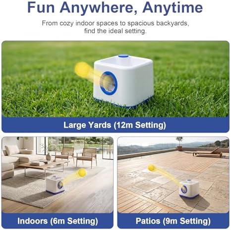 cjc Automatic Dog Ball Launcher,Interactive Fetch Toy for Small/MediumDogs,Pet Ball Thrower Machine for Outdoor Use with 5 PCS Balls,Adjustable Distance 20-40FT(Blue)