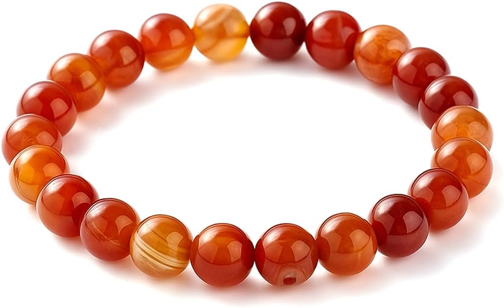 8mm Natural Gemstone Beaded Bracelet for Women, Dainty Round Crystal Stretch Bracelets, Spiritual Healing & Calming Stone Jewelry Gift