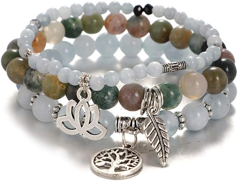 UEUC Tree of Life Yoga Healing Stone Bracelets,Multilayer Lotus Chakra Stone Reiki Bracelet Sets,Anxiety Crystal Natural Stone,for Women Stress Relief