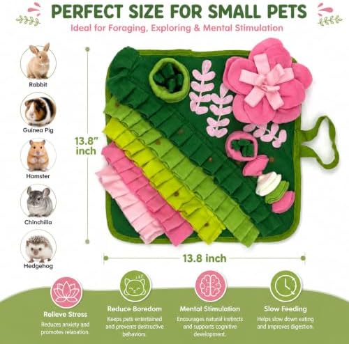 Rabbit Foraging Mat,Bunny Snuffle Mat for Small Animals Puzzle Toys Pets Interactive Feeding Mat for Guinea Pigs Hedgehog Chinchilla Puppies (Dark Pink, S)