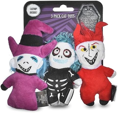 Disney for Pets Tim Burton's Nightmare Before Christmas: Trick-or-Treaters Shock, Barrel, Lock Plush Catnip w/Crinkle Cat Toy- 3PK | Halloween Cat Toys