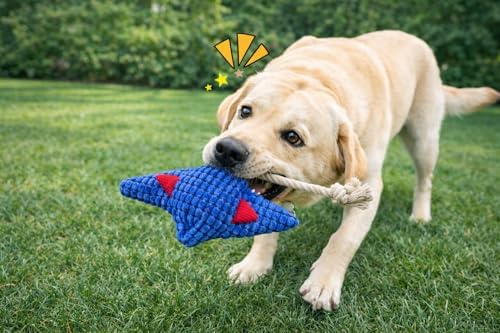 Durable Stingray Manta Ray Rope Plush Dog Toy with Squeaker – Strong Stitched Seams, High Resilience Cotton, Interactive Tug-of-War for Small to Large Breeds, Teething Puppies & Moderate Chewers