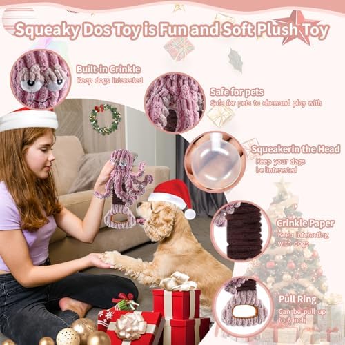 YZHDUXIU Octopus Dog Squeak Toys, Plush Tug of War Dog Toy with Crinkle