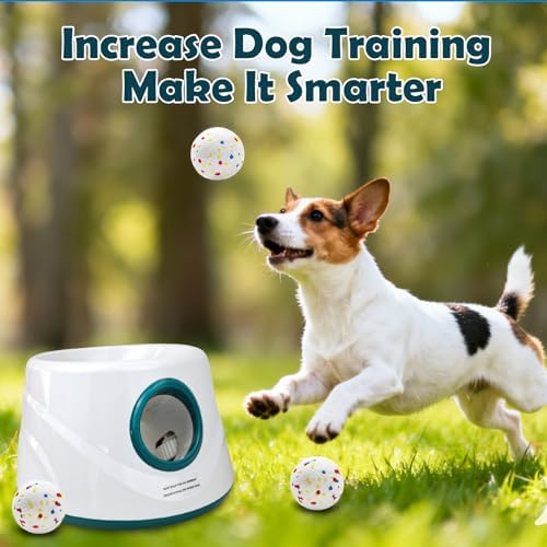 MEKAPLE Automatic Dog Ball Launcher, Upgraded Interactive Dogs Balls Thrower for Small and Medium Dogs, Distance Adjustable Mental Stimulating Dog Toys with 4 Durable Etpu Balls 2.2 Inch (Dark Green)