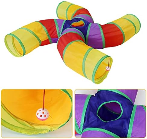 Bemodst S-Type Cat Tunnel, 2 Way/3 Way/4 Way/5 Way Collapsible S-Shape Small Animal Tubes Kitty Tunnels Interactive Maze House Toy with Storage Bag for Kitten Puppy Rabbit Guinea Pig (Rainbow-4 Way)