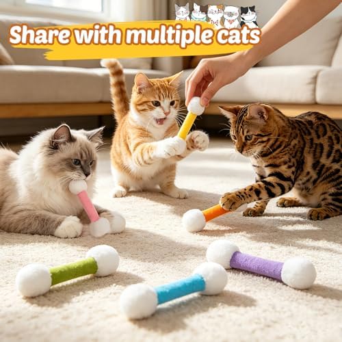 CiyvoLyeen Plush Cotton Swab Catnip Toys for Indoor Cats 6 Pack