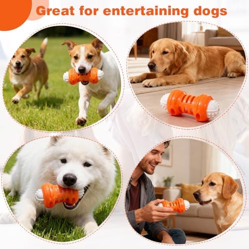 Dog Chew Toy – Durable Silicone Squeaky Toy for Dogs, Interactive Puppy Teething Toy, Dental Cleaning Chew & Fetch Toy for Small Medium Large Dogs (Medium, Dumbbell)